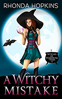 The book cover for author Rhonda Hopkins’ paranormal cozy mystery novel, ‘A Witchy Mistake’